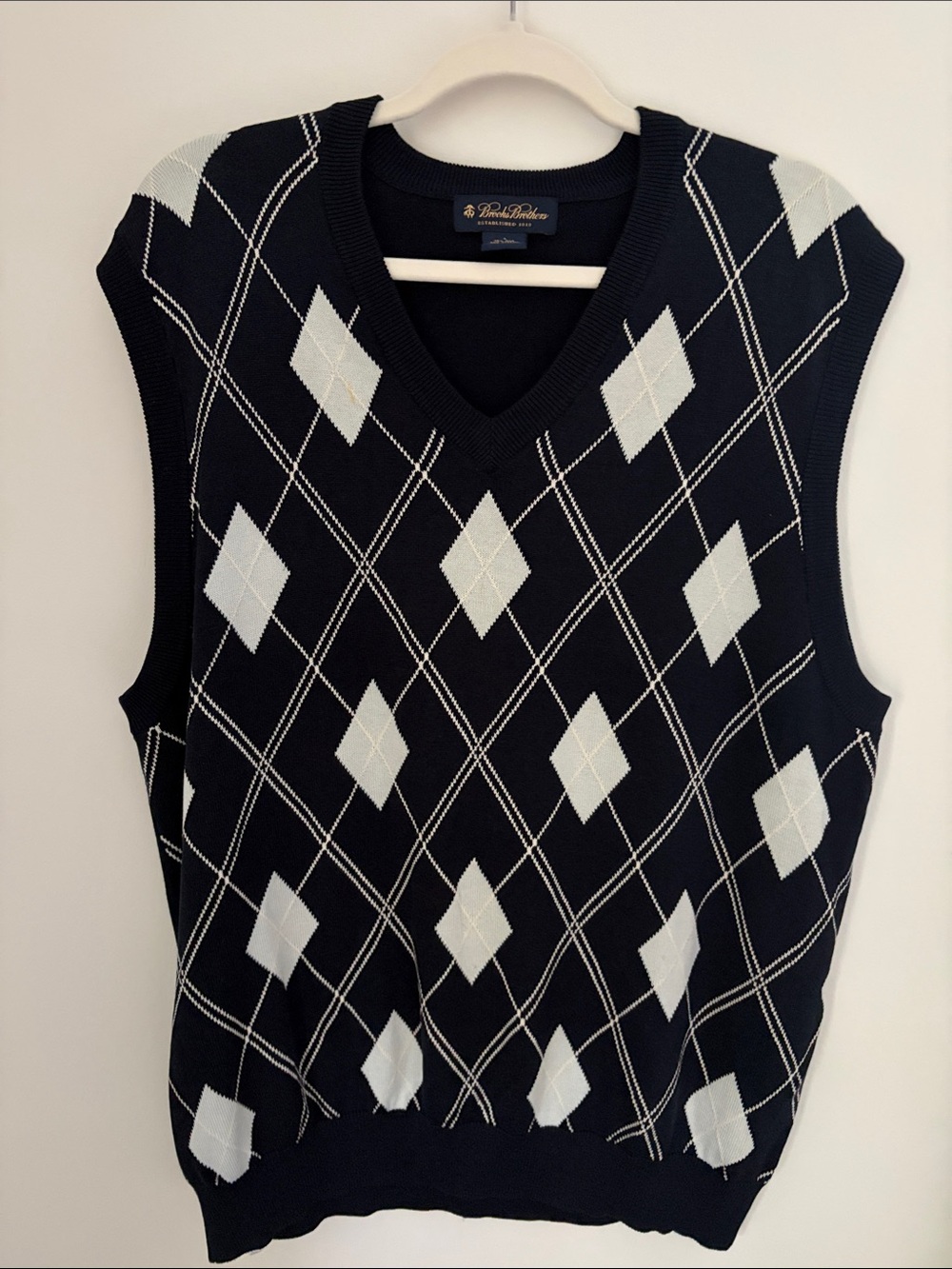 Brooks Brothers Navy Sweater Vest with White Argyle Detail